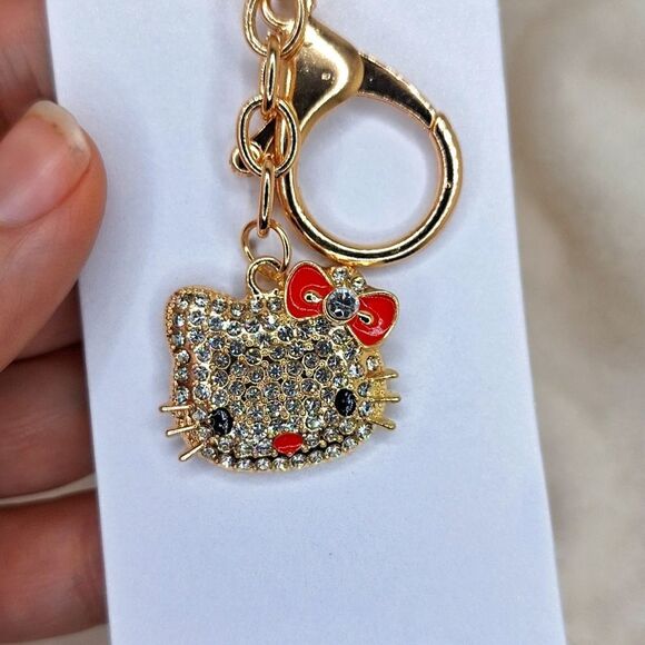 Gold hello kitty keychain Rhinestone bag charm luxury accessory - Picture 3 of 5